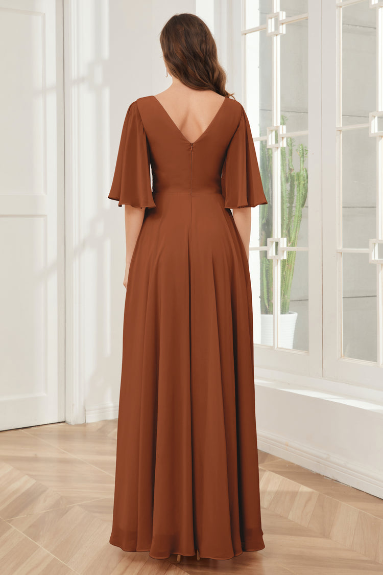 V-neck Chiffon Dresses with Half Sleeves Moss Plus Size