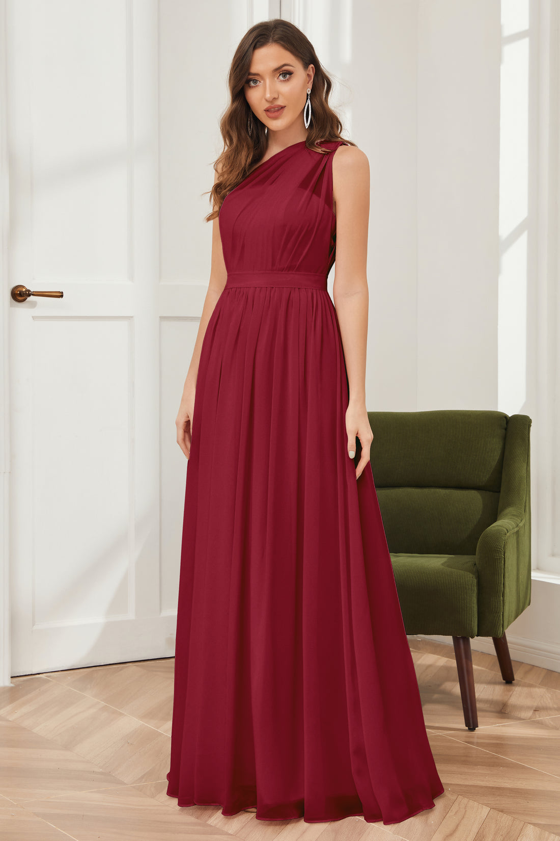 Karlie Floor Length One Shoulder Chiffon Bridesmaid Dresses