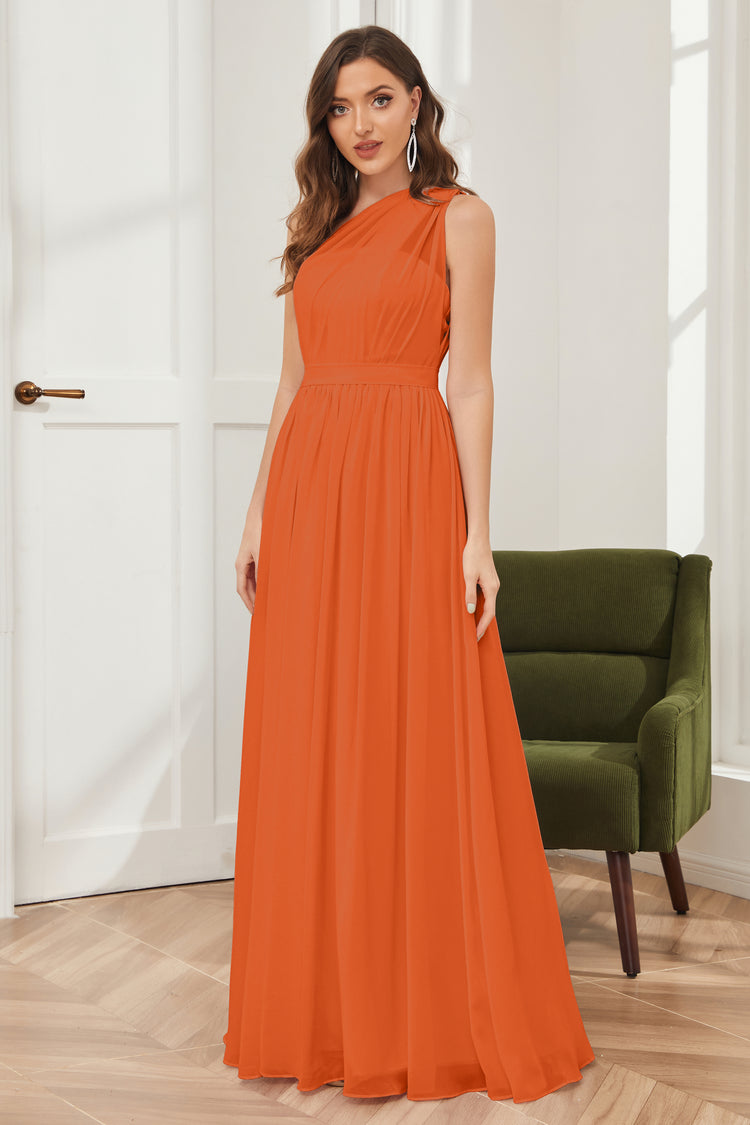 One Shoulder Chiffon Bridesmaid Dress with Cowl Back main image 1