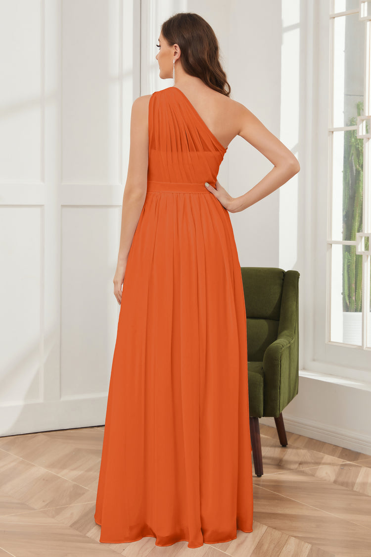One Shoulder Chiffon Dress for Bridesmaids Rust Plus Size