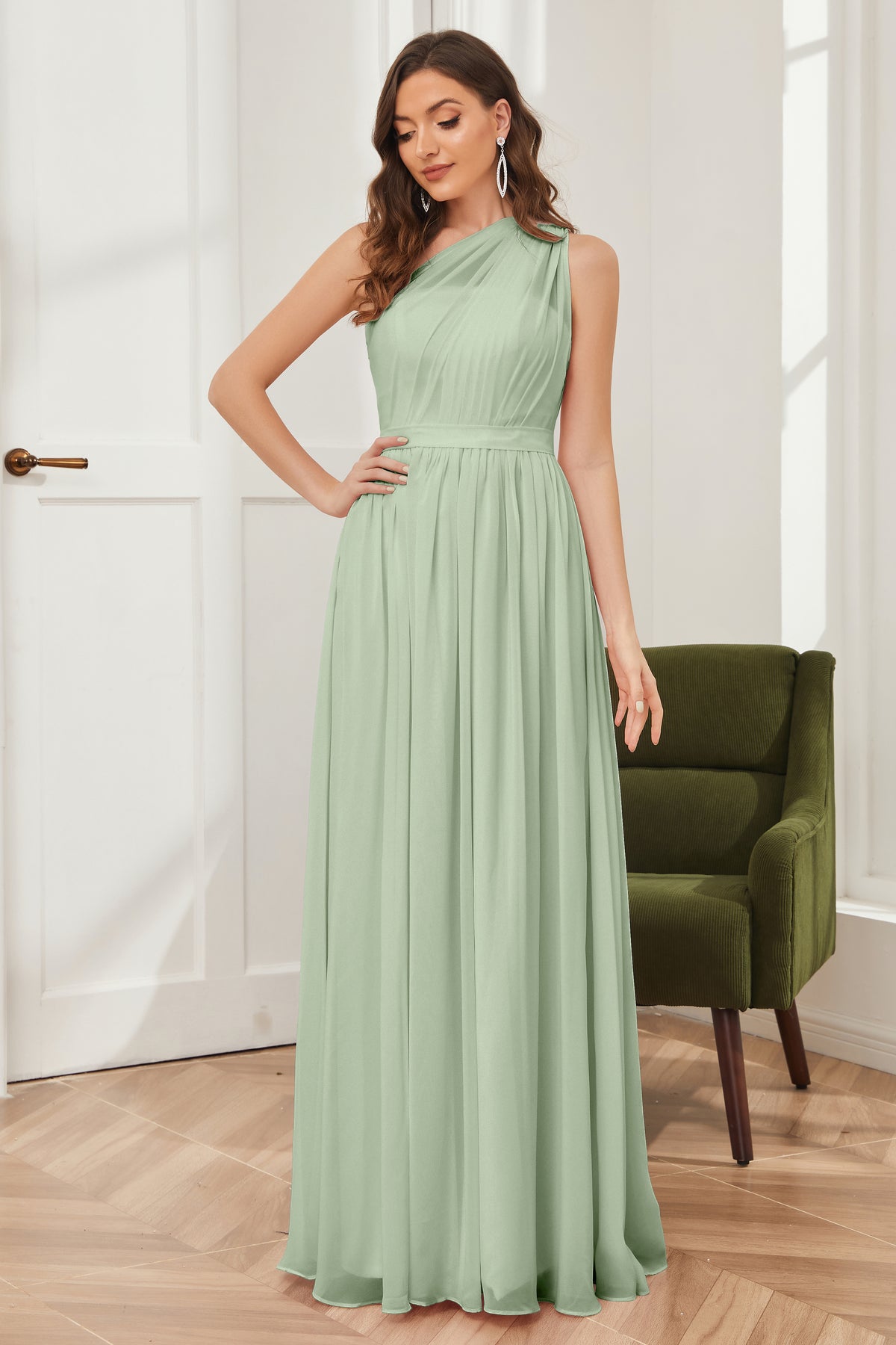 Princess One Shoulder Chiffon Bridesmaid Dresses Dusk Plus Size