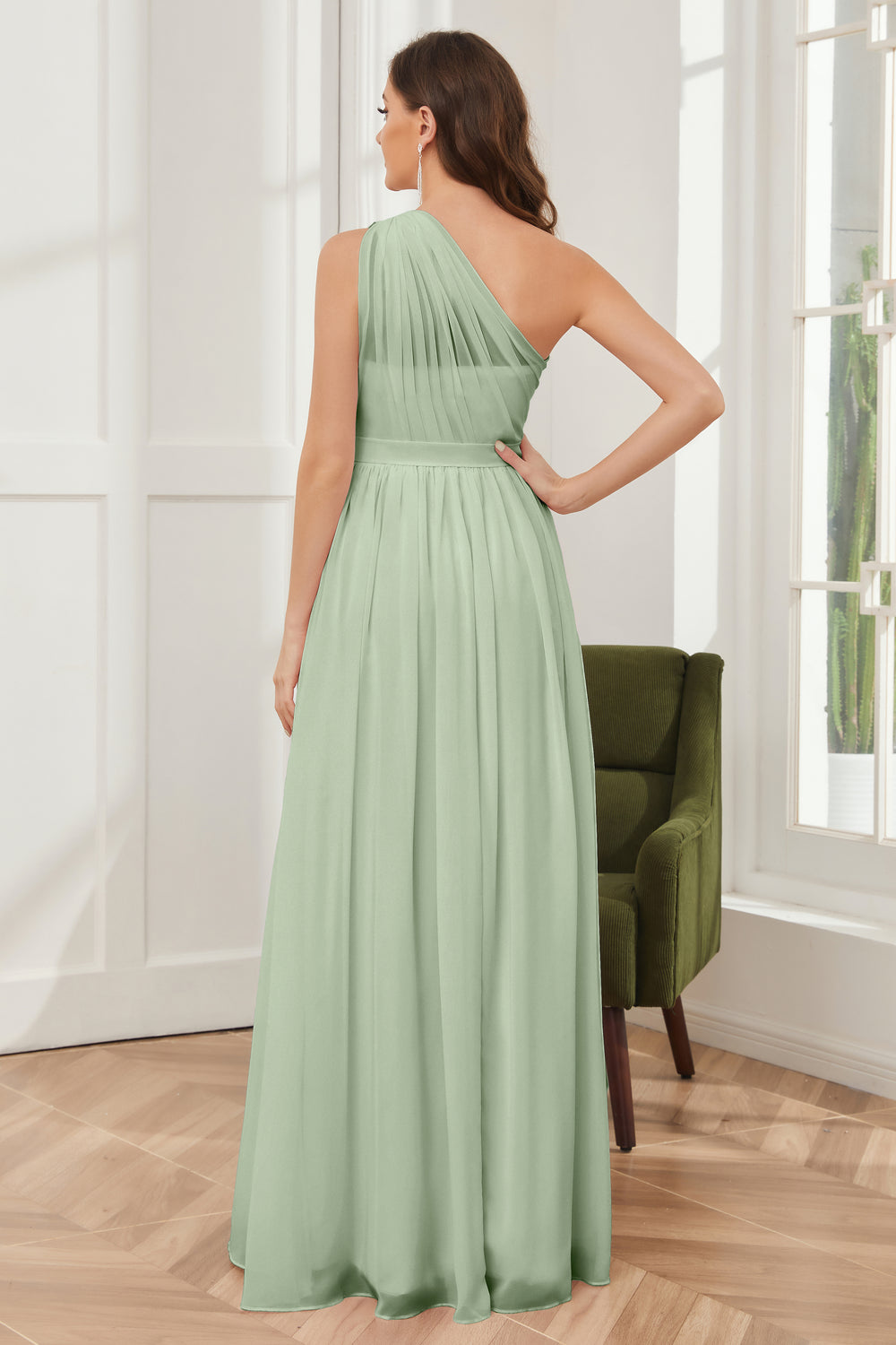 Princess One Shoulder Chiffon Bridesmaid Dresses Orange