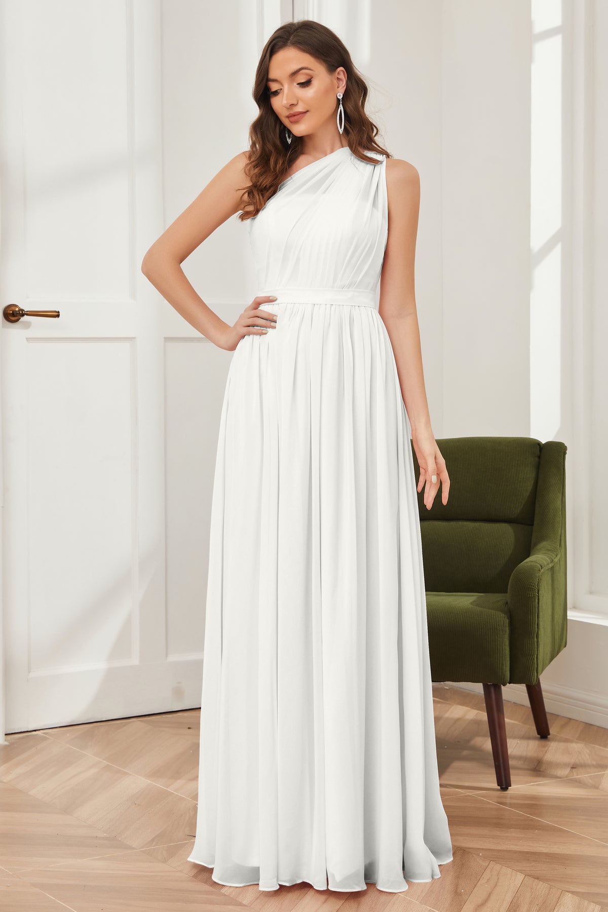 Princess One Shoulder Chiffon Bridesmaid Dresses Mist Plus Size main image 0
