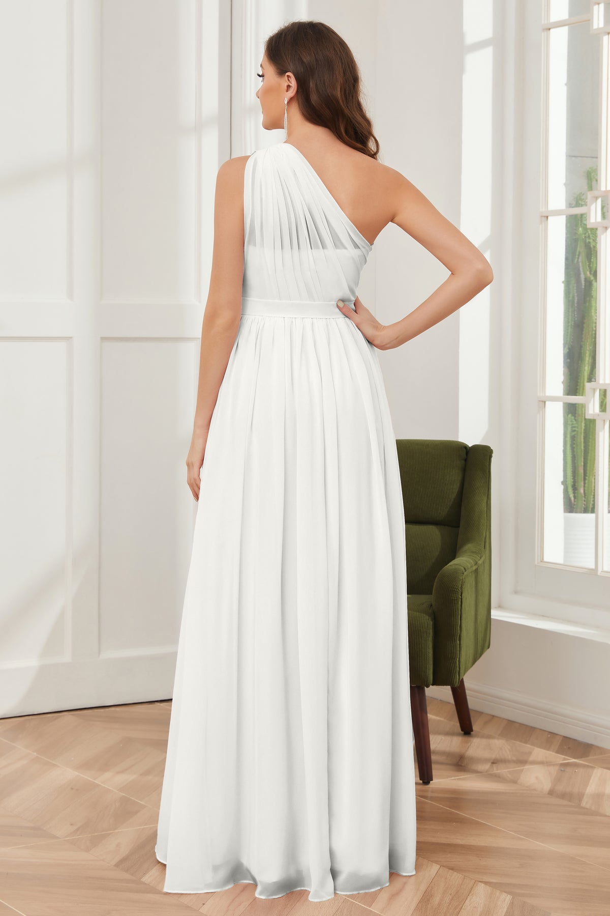 High Low One Shoulder Chiffon Bridesmaid Dresses main image 1