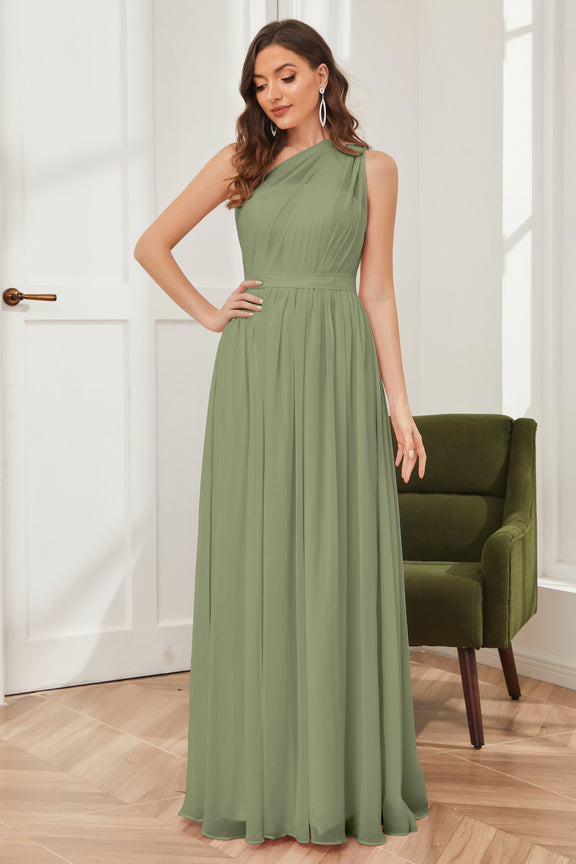One Shoulder Burgundy Chiffon Bridesmaid Dress