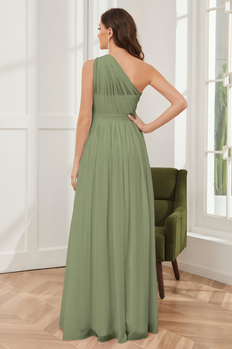Princess One Shoulder Chiffon Bridesmaid Dresses Dusty Rose Plus Size