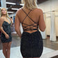 Fashion Black V Neck Sequins Short Homecoming Dresses