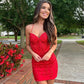 Cute Red Sweetheart Lace Backless Short Homecoming Dresses