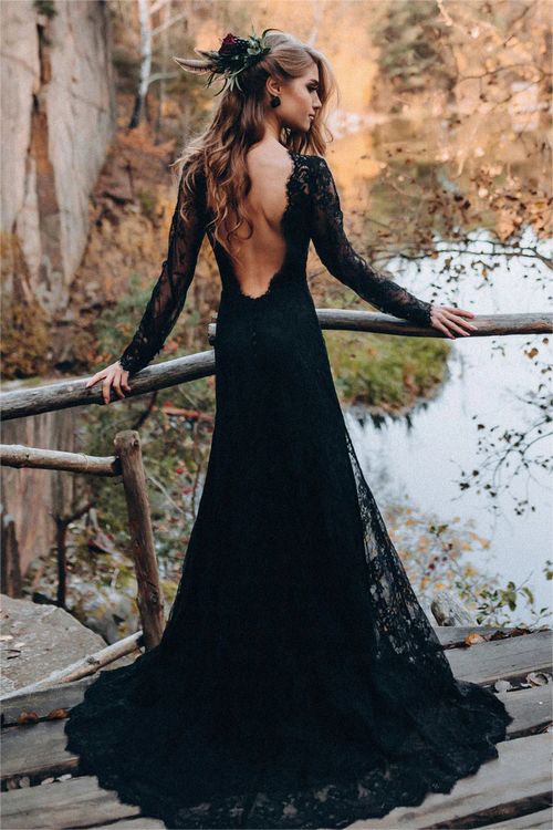 Elegant Sweetheart Long Sleeves Backless Lace Satin Wedding Dresses main image 1