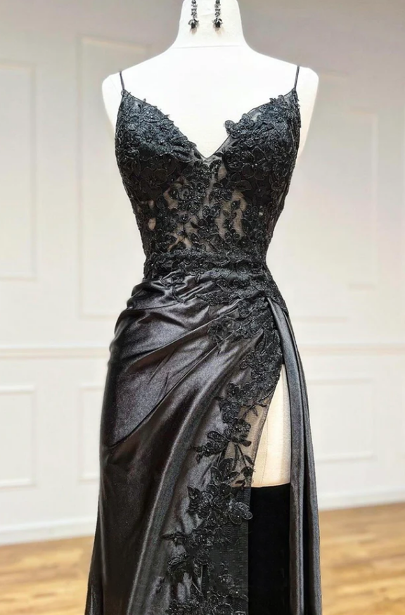 Brown Spaghetti Straps High Slit Ankle Length Made to Measure Prom Dress main image 1