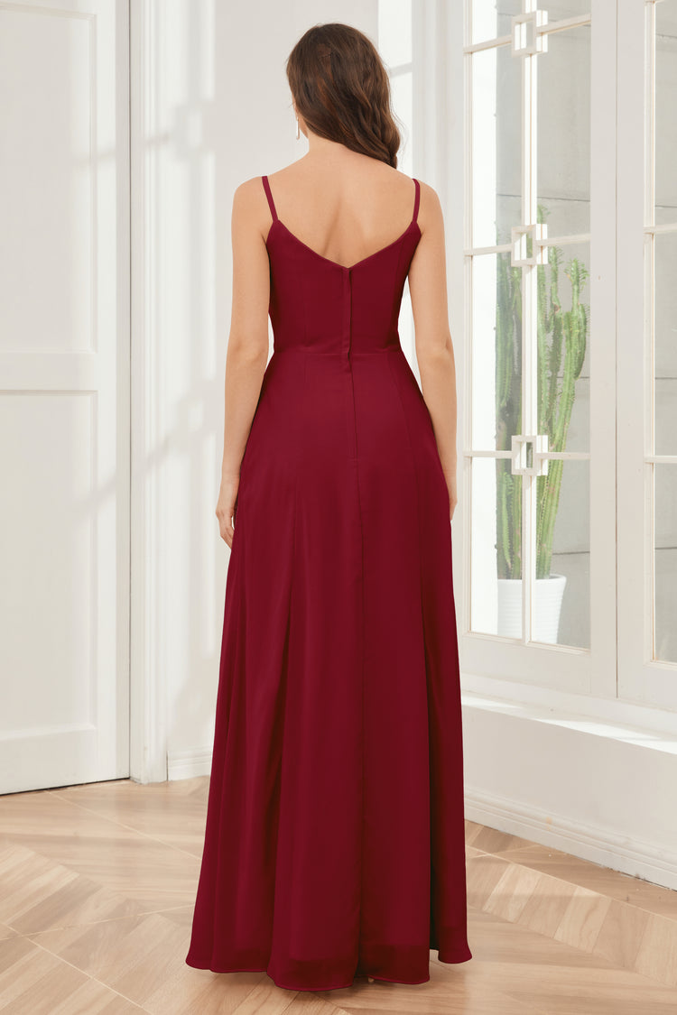 Spaghetti Strap Chiffon Bridesmaid Dress with Slit Slate Blue Plus Size main image 1