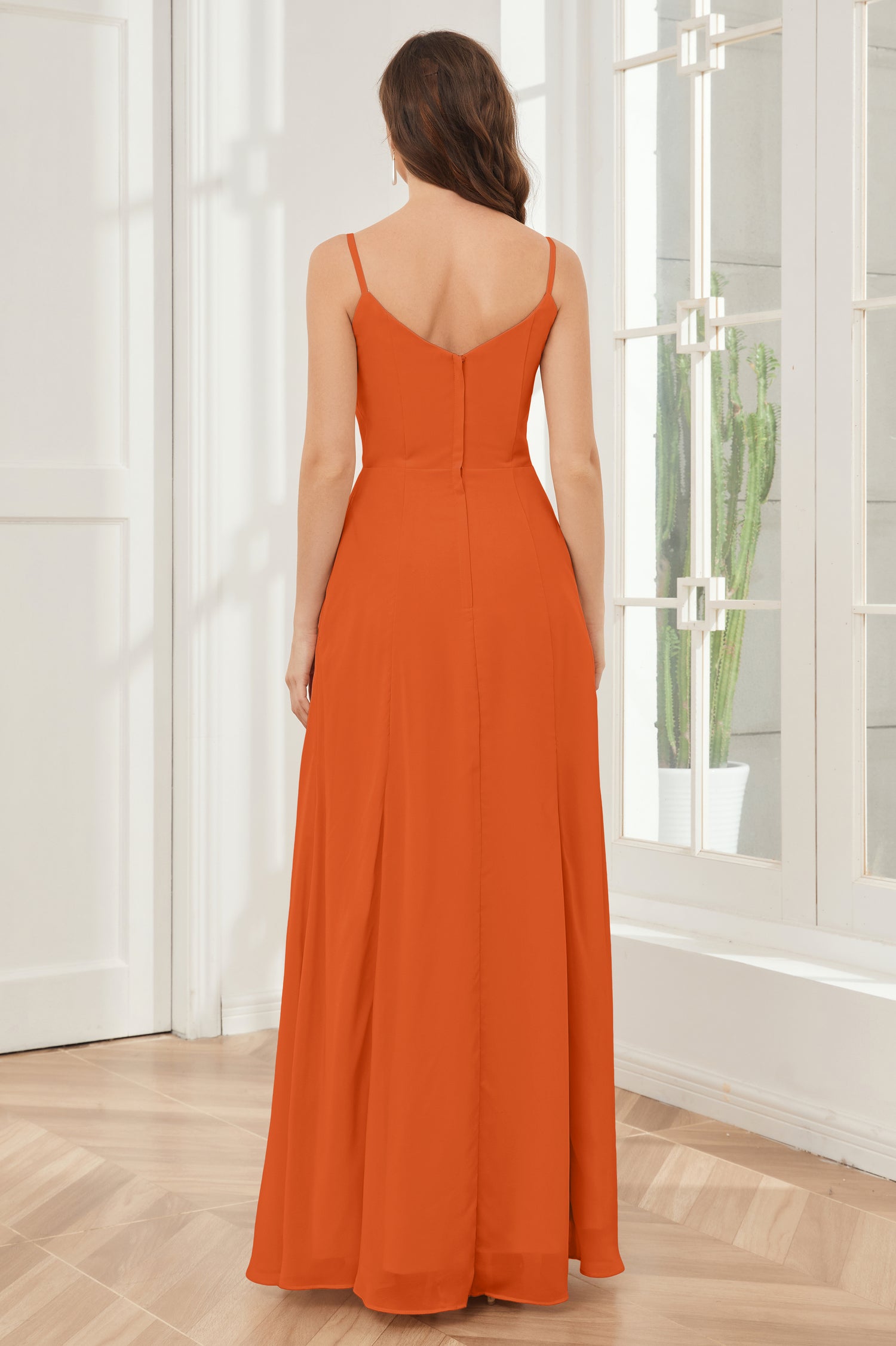 Double Straps Chiffon Long Bridesmaid Dress Jade main image 0