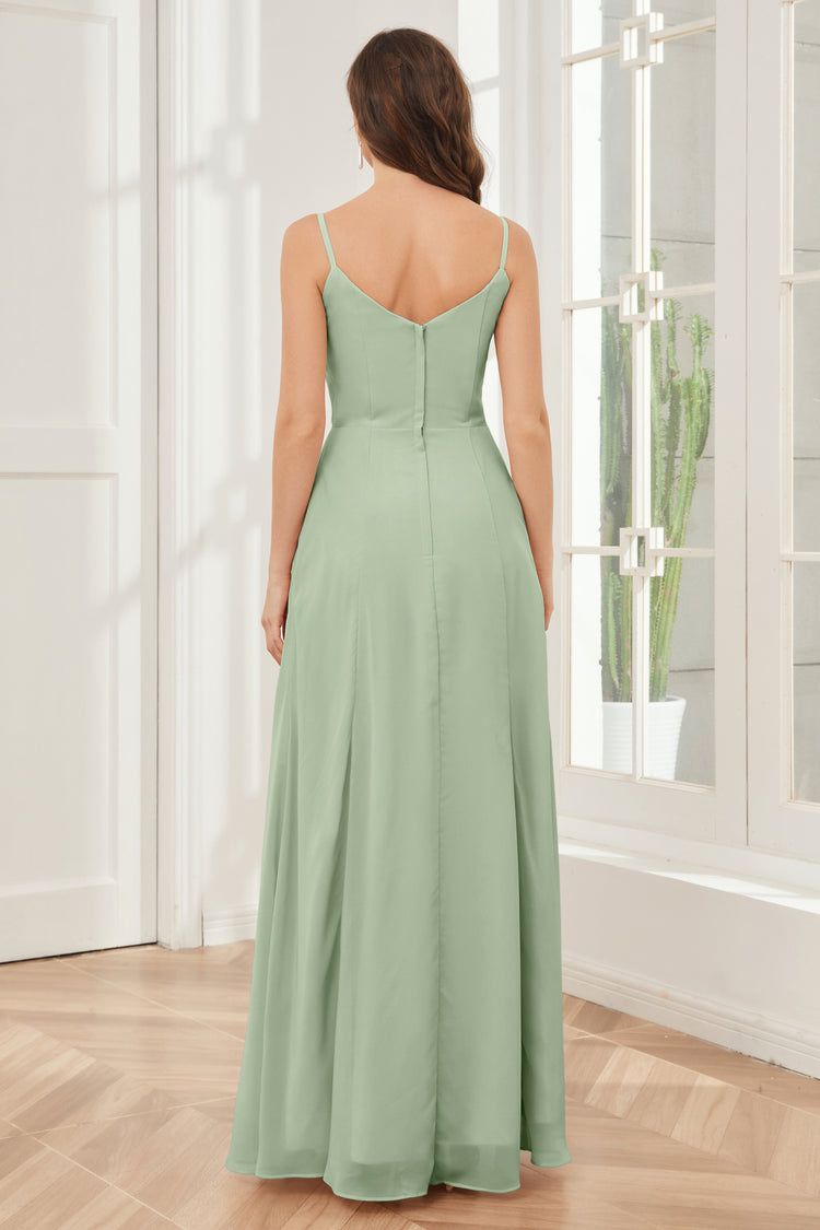 Spaghetti Strap Chiffon Bridesmaid Dress with Slit Spa Plus Size main image 1