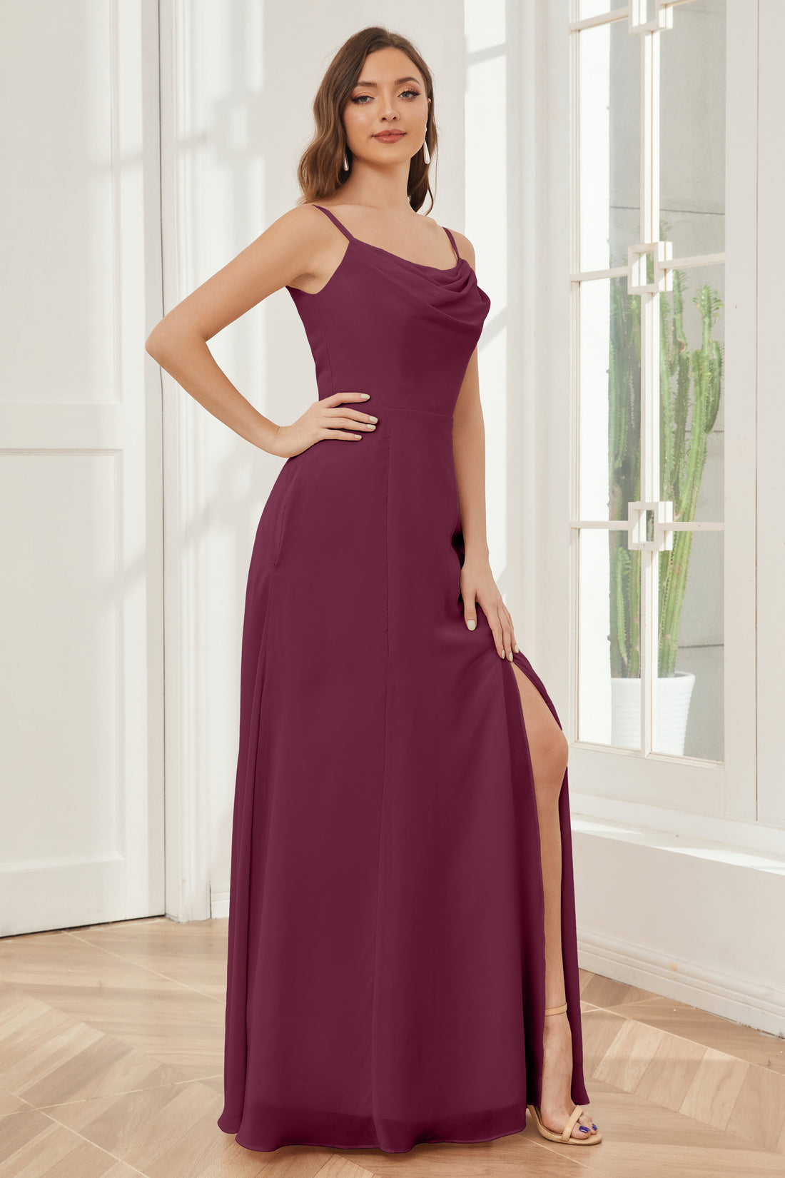Double Straps Chiffon Long Bridesmaid Dress Dusk main image 1