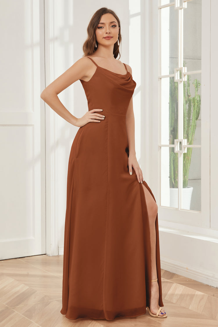 Square Neck Spaghetti Straps Chiffon Dresses Orchid