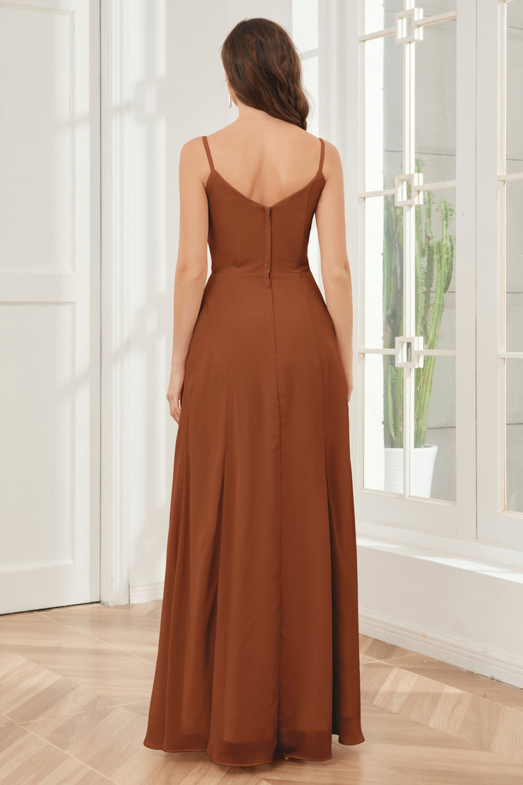 Spaghetti Strap Chiffon Bridesmaid Dress with Slit Moss Plus Size main image 1