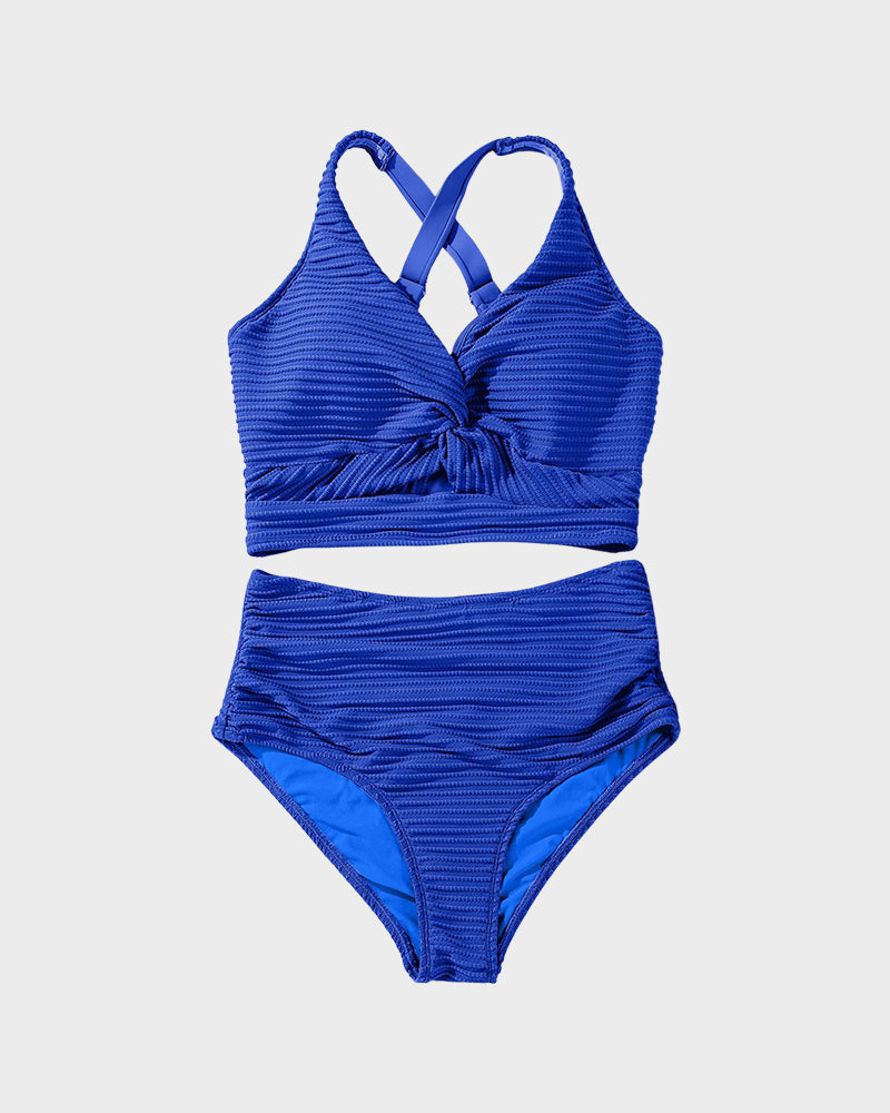 OmbreSwim - Textured Knot-Front High-Waisted Bikini Set