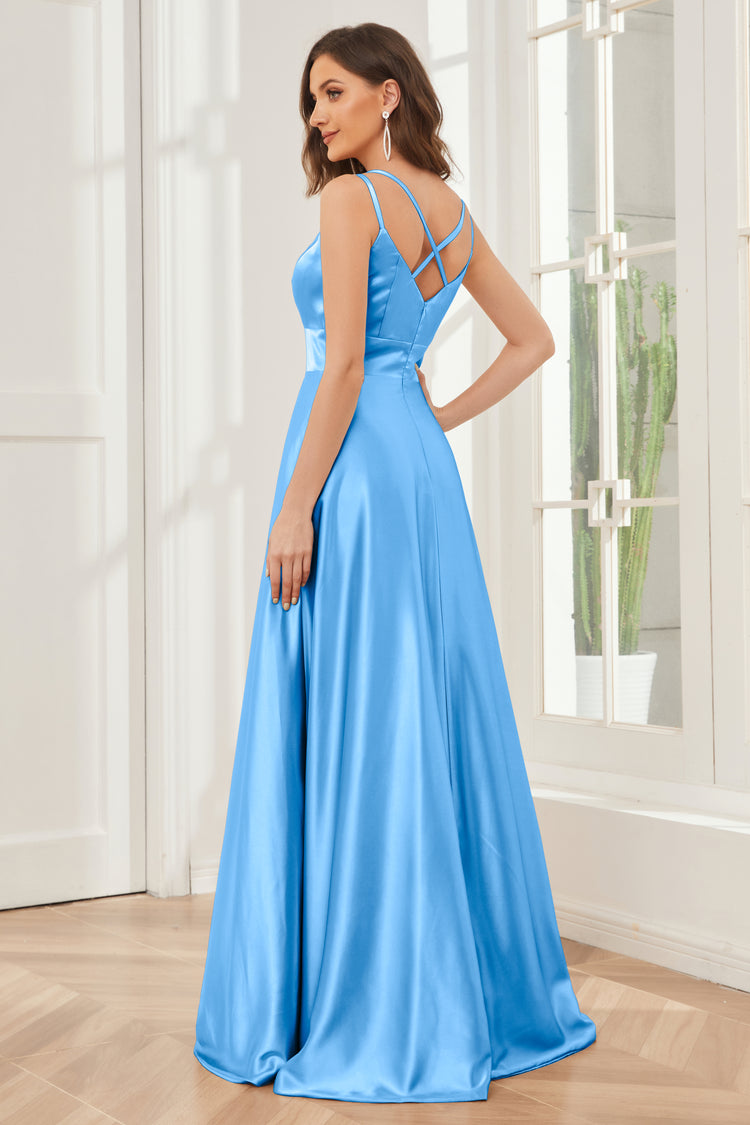Sheath Spaghetti Straps Satin Bridesmaid Dress in Buttercream main image 0