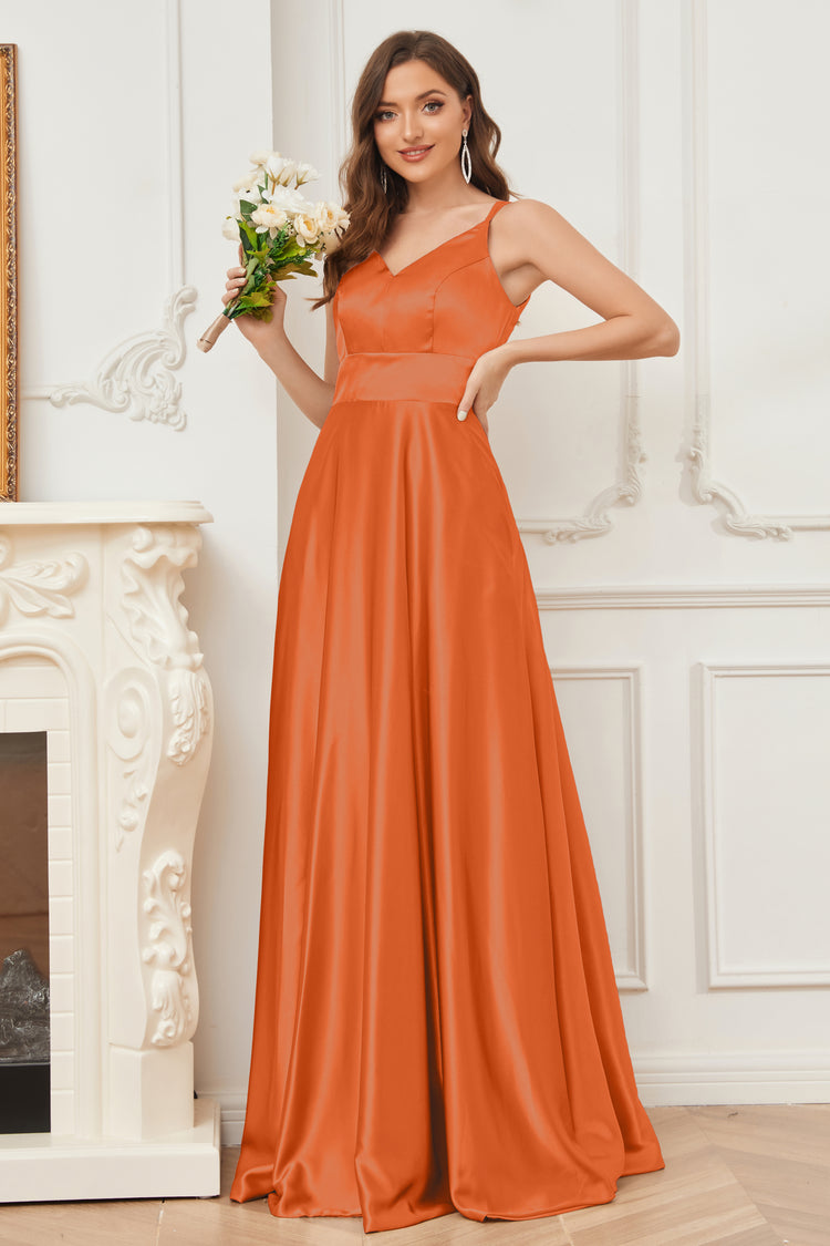 Satin Square Neck Spaghetti Straps Bridesmaid Dresses