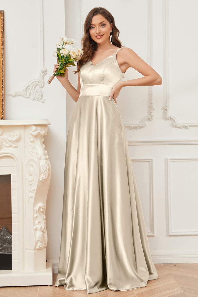 Simple Mermaid Spaghetti Straps V Neck Satin Long Prom Dress,Evening Dress GG1974
