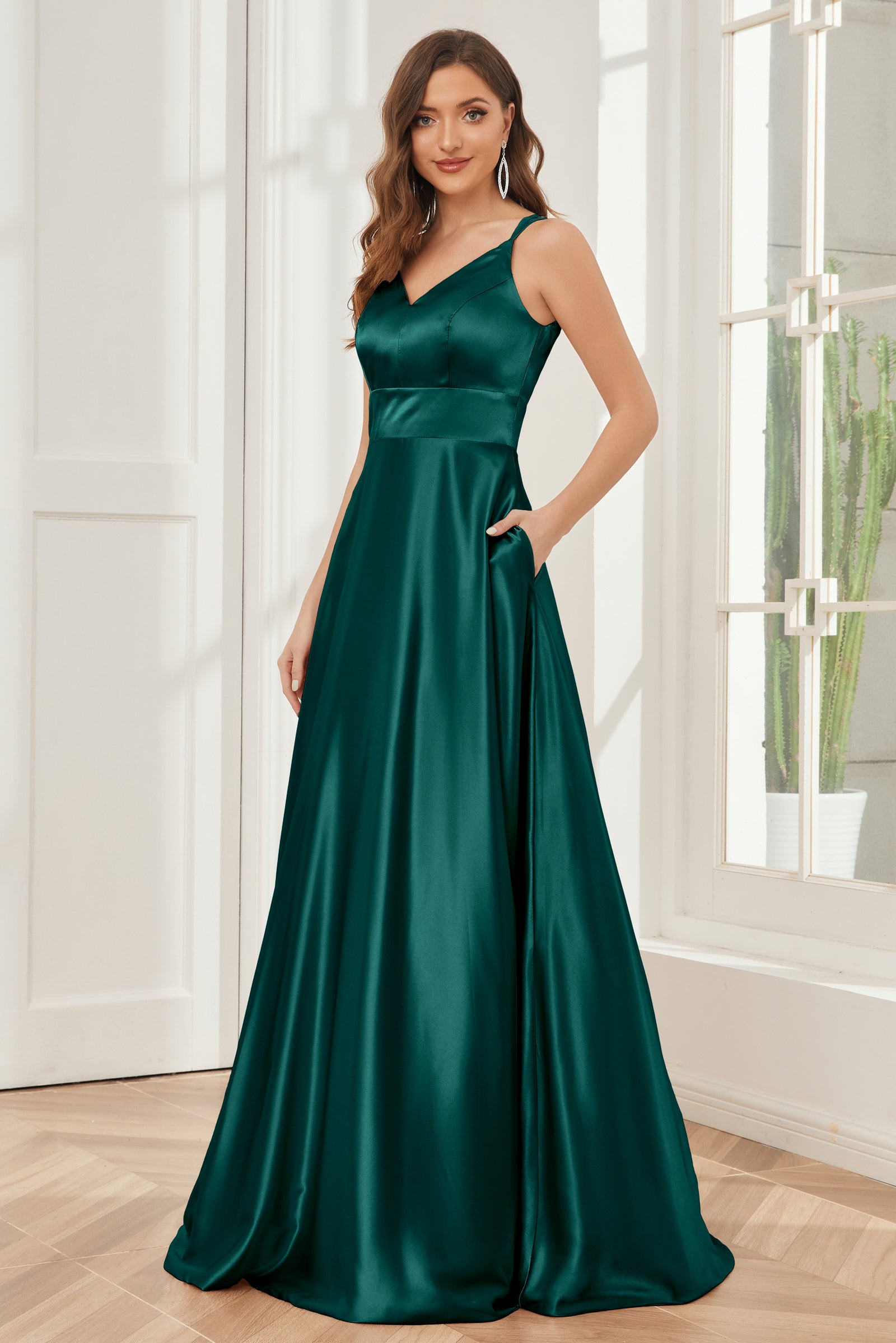 Spaghetti Straps V-neck Ruched Chiffon Dress Peacock