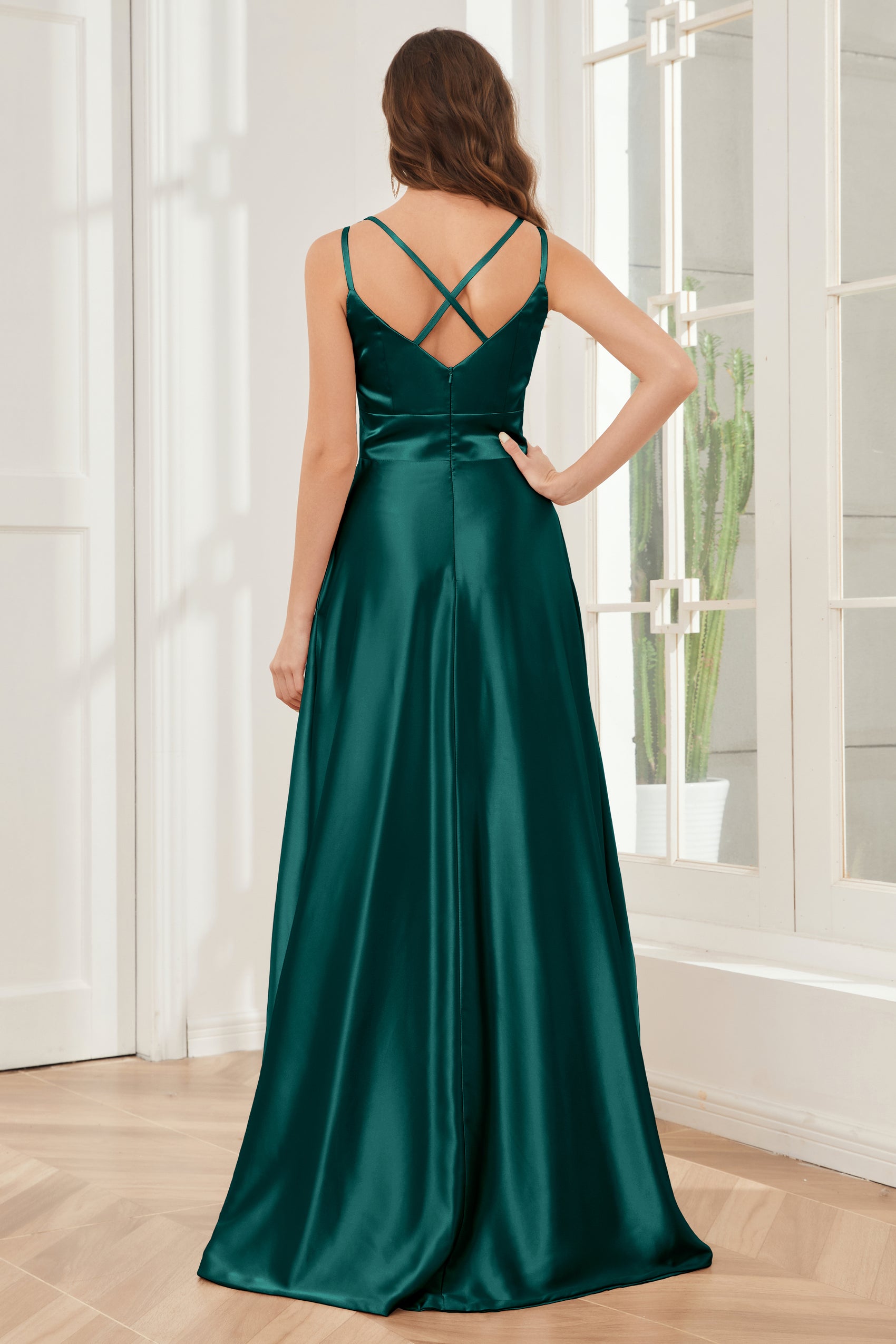 V-neck Spaghetti Straps Elegant Bridesmaid Dress Slate Blue main image 0