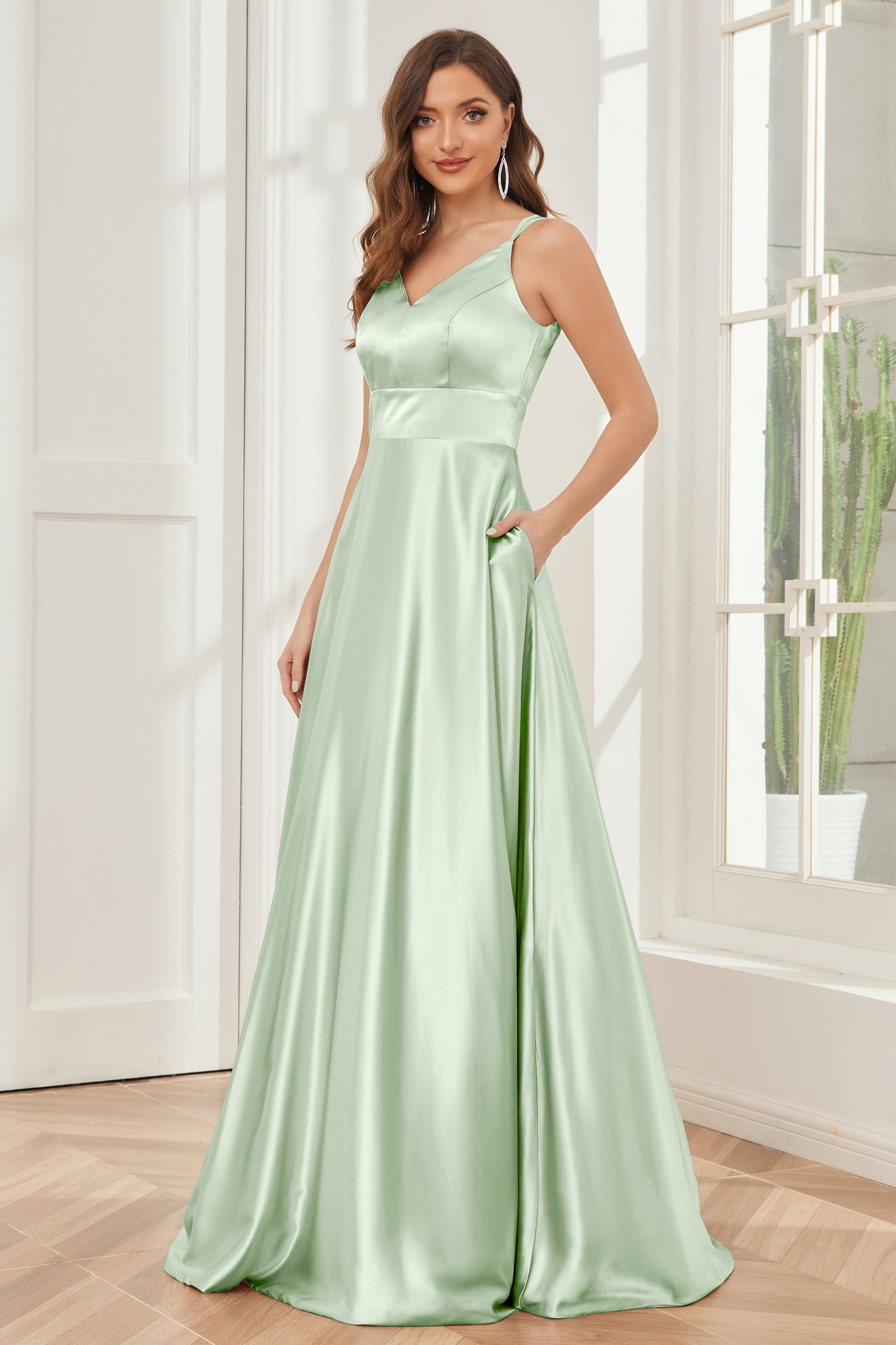 Spaghetti Strap Acetate Satin Bridesmaid Dress With Ruffle Row - Mustard Yellow main image 1