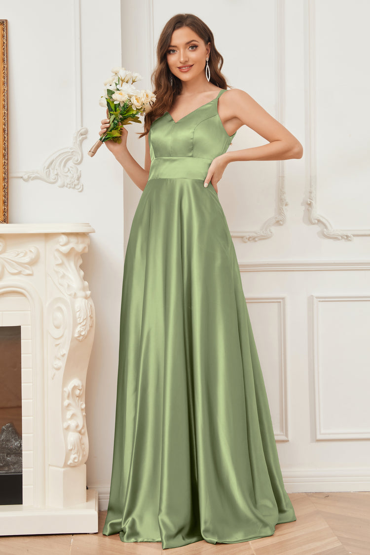 Soft Spaghetti Strap V-neck Sleeveless Mermaid Satin Bridesmaid Dresses Online, BG862