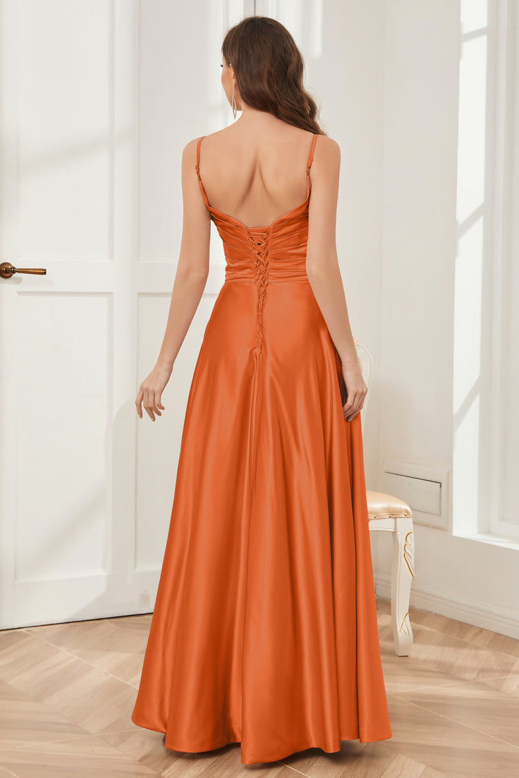 Classy Elegant A Line Satin Long Bridesmaid Dress