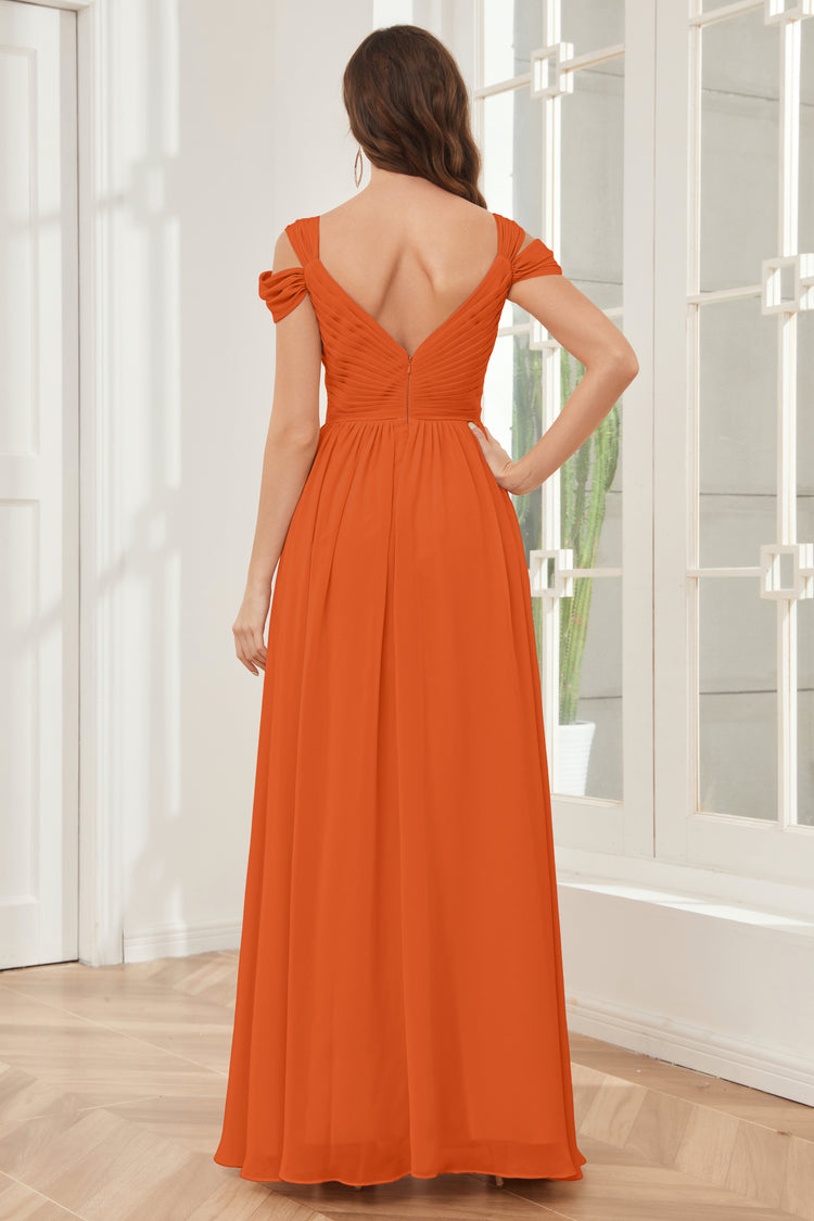 OfftheShoulder side Slit Empire Bridesmaid Dresses