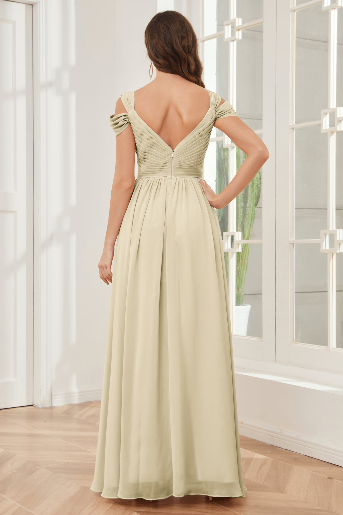Cold-Shoulder Empire Max Dress with Slit Dusk