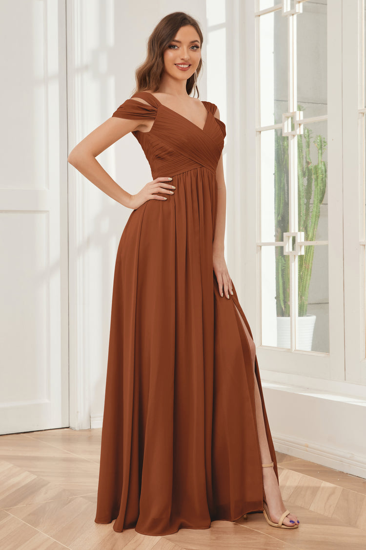 Cold-Shoulder Empire Max Dress with Slit Sage