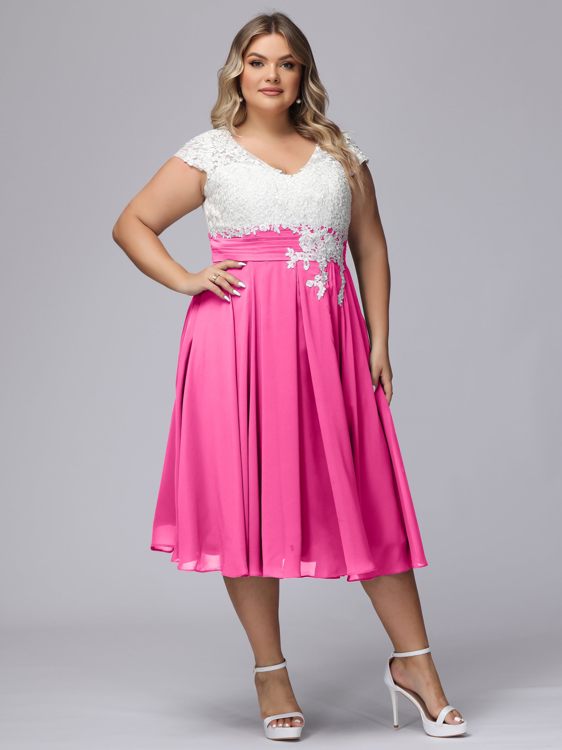 Two Layers Chiffon Top Long Bridesmaid Dress Ivory Plus Size