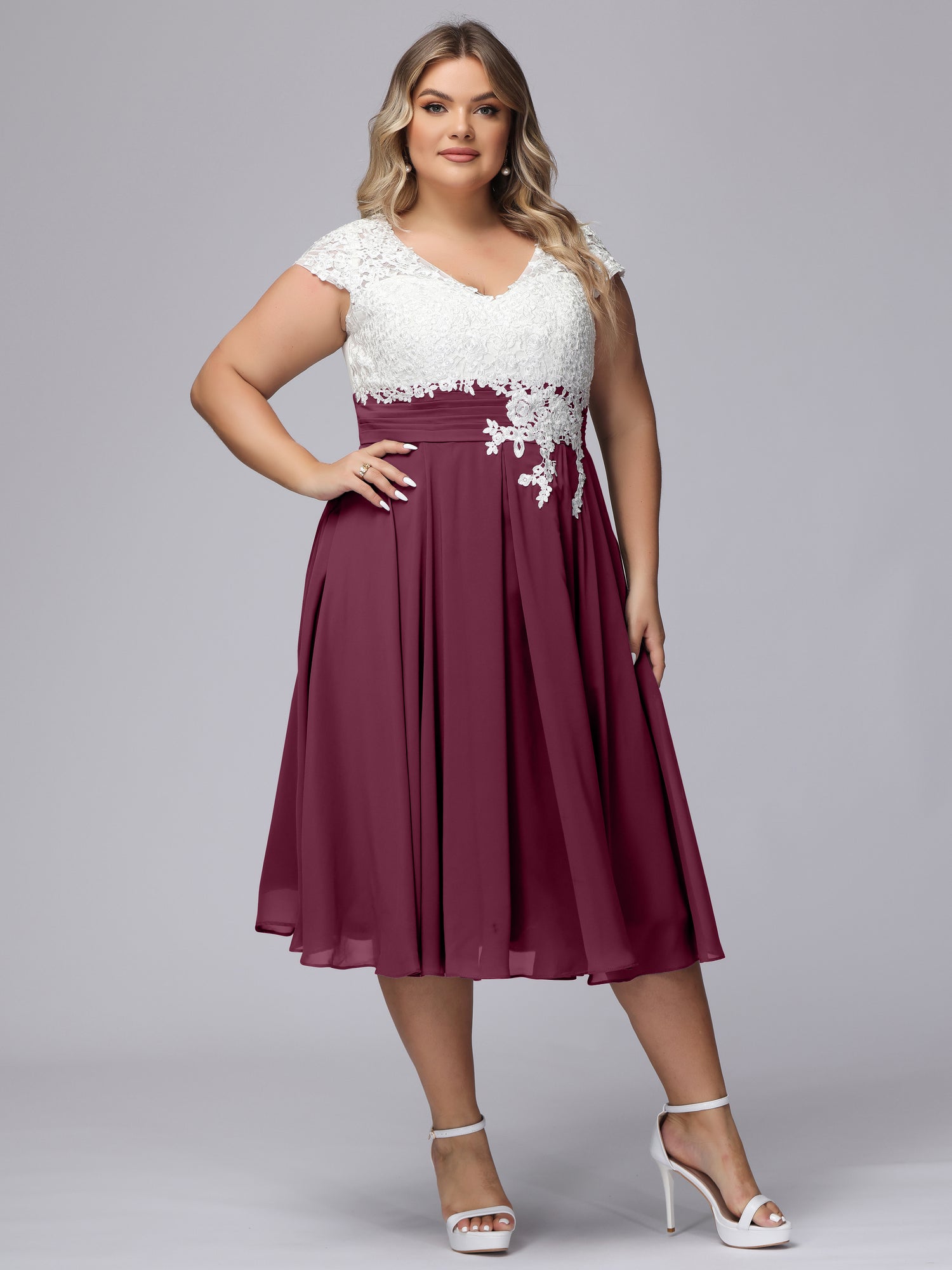 Two Layers Chiffon Top Long Bridesmaid Dress Taupe Plus Size