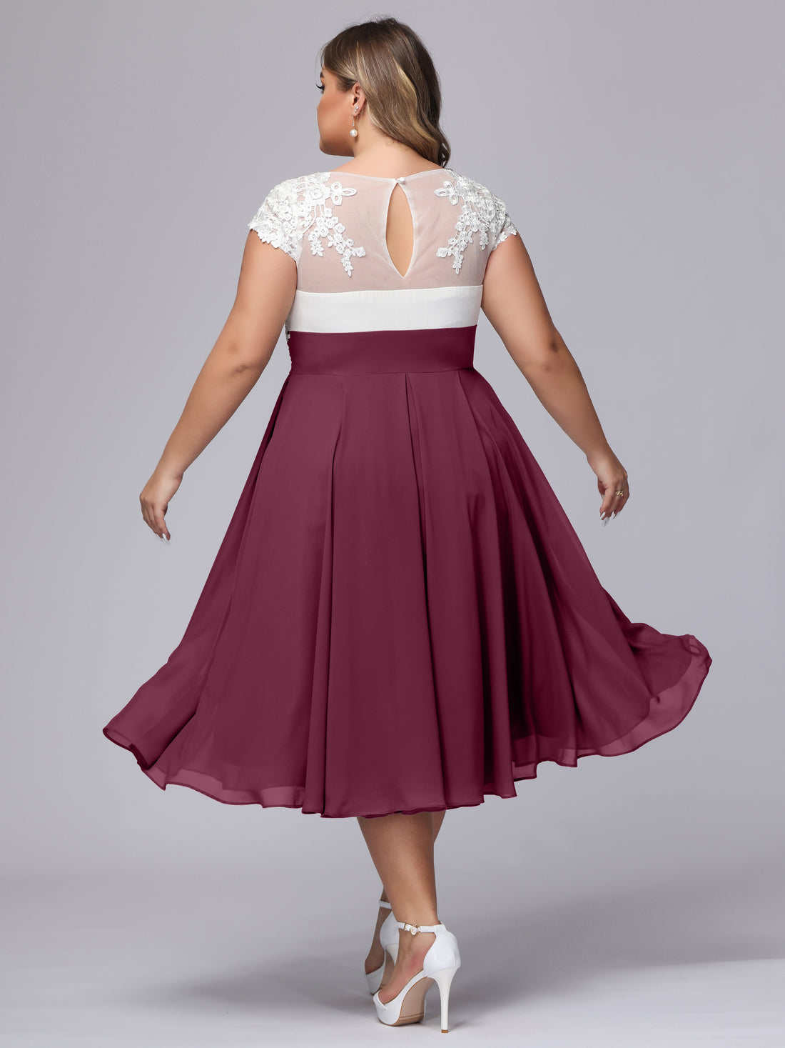 Two Layers Chiffon Top Long Bridesmaid Dress Peach Plus Size