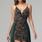 Detachable Train Dark Green Spaghetti Straps Sequins Homecoming Dress