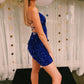 Sparkly Royal Blue V Neck Backless Sequins Short Homecoming Dresses