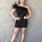 Fashion Black One Shoulder Feather Sequins Short Homecoming Dresses