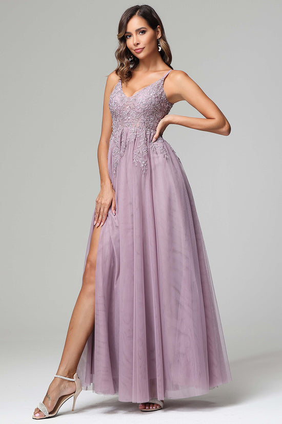 V-Neck Tulle A-Line Lace Appliques Wedding Dress