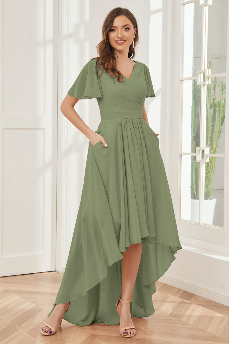Strapless Country Style Blue High Low Chiffon Bridesmaid Dresses main image 1