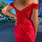 Cute Red Off the Shoulder Satin Homecoming Dresses with Lace