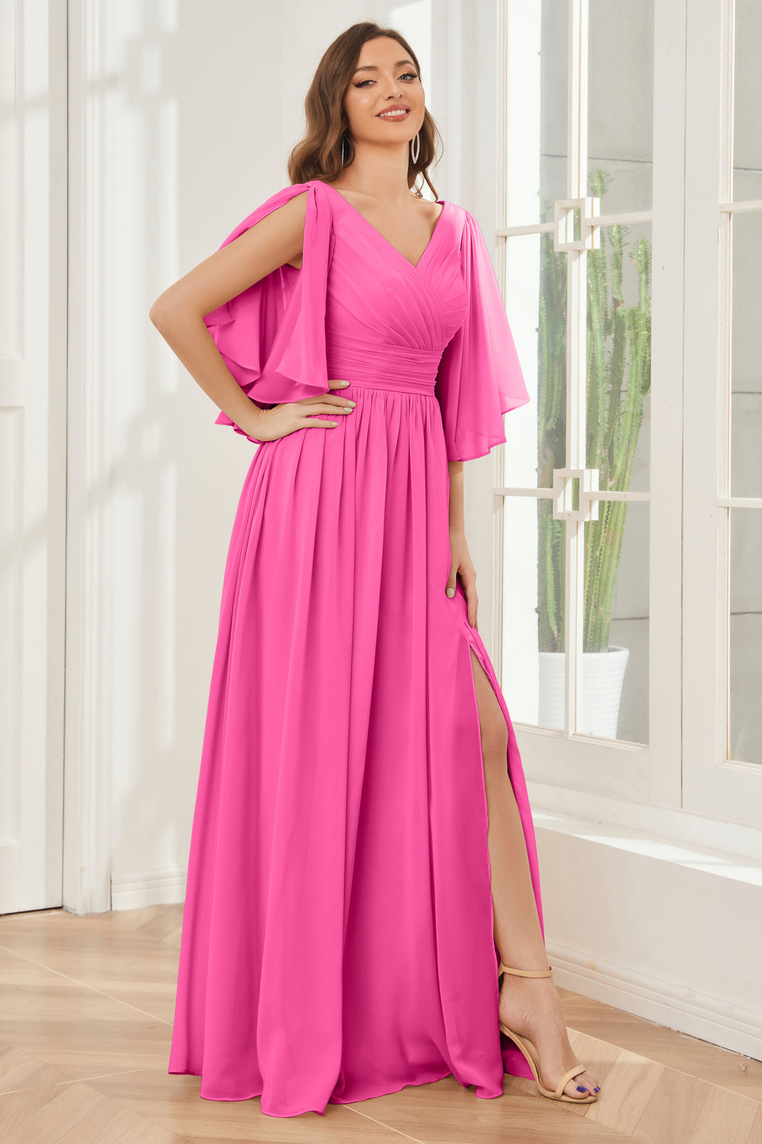 Half Sleeves Lace And Chiffon Short Gowns Lemon