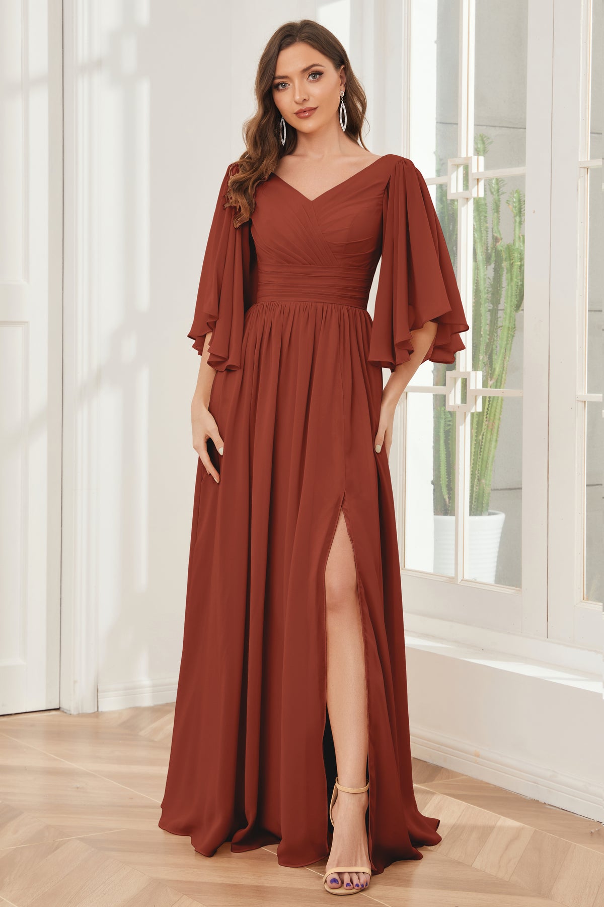 Sleeveless Bridesmaid Gown with Ruffles Peacock Plus Size main image 1