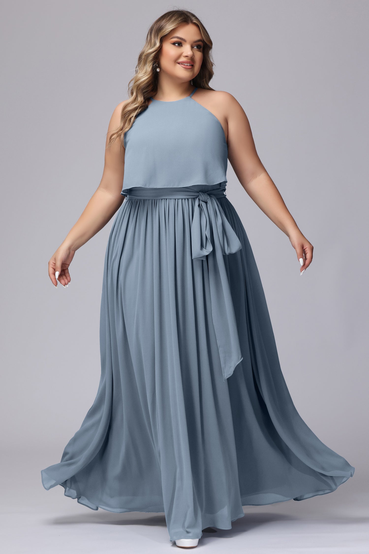 Halter Chiffon Max Bridesmaid Dresses with Pockets Clover Plus Size