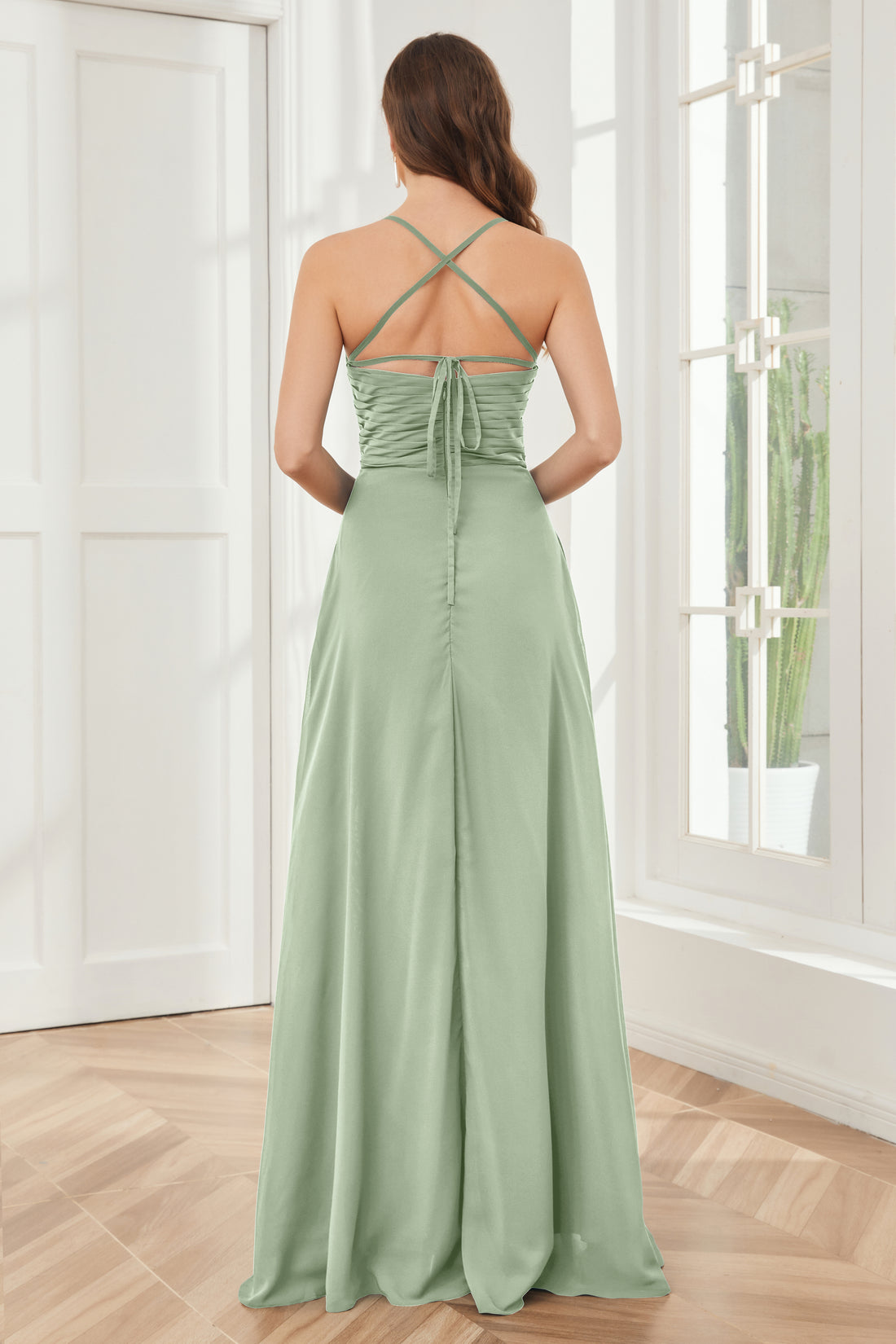 Chiffon Bridesmaid Dresses with Spaghetti Strap Moss