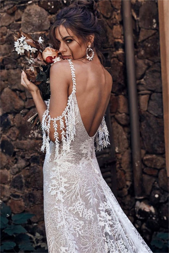 Ivory Open Back Boho Lace Wedding Dress