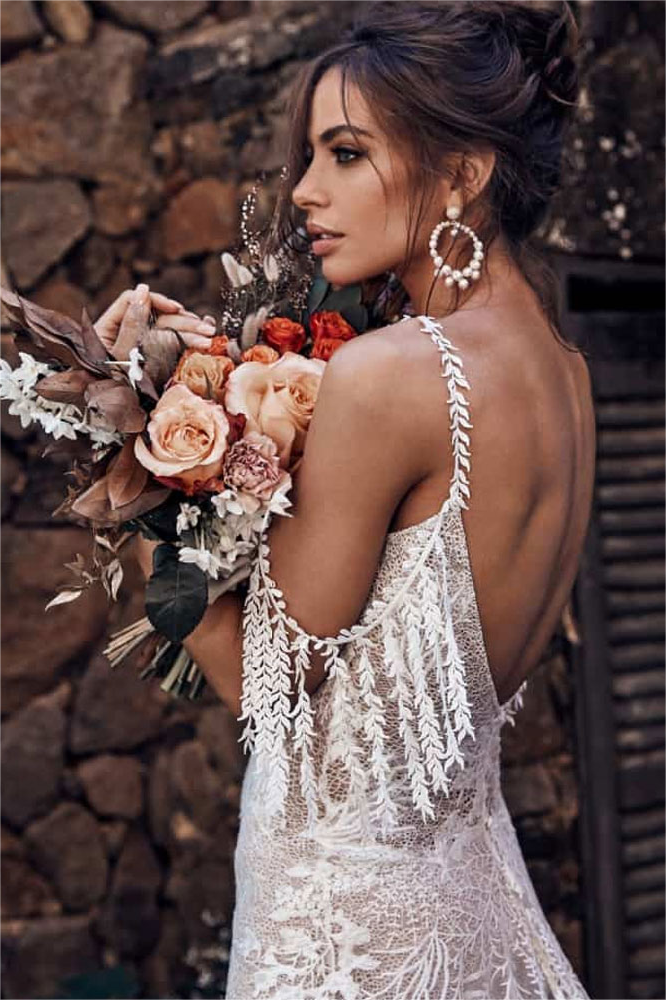 Ivory Open Back Boho Lace Wedding Dress main image 1