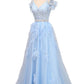 Charming Off The Shoulder Blue Lace Appliques Long Prom Dress