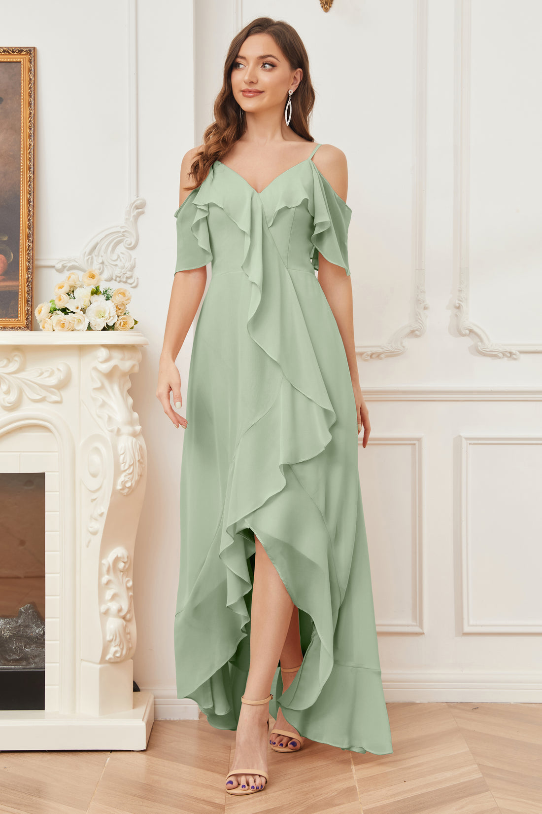 Off The Shoulder Ruffles Satin Bridal Wedding Dress