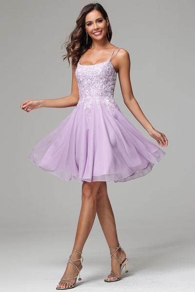 Spaghetti Straps Short Graduation Dress Lilac